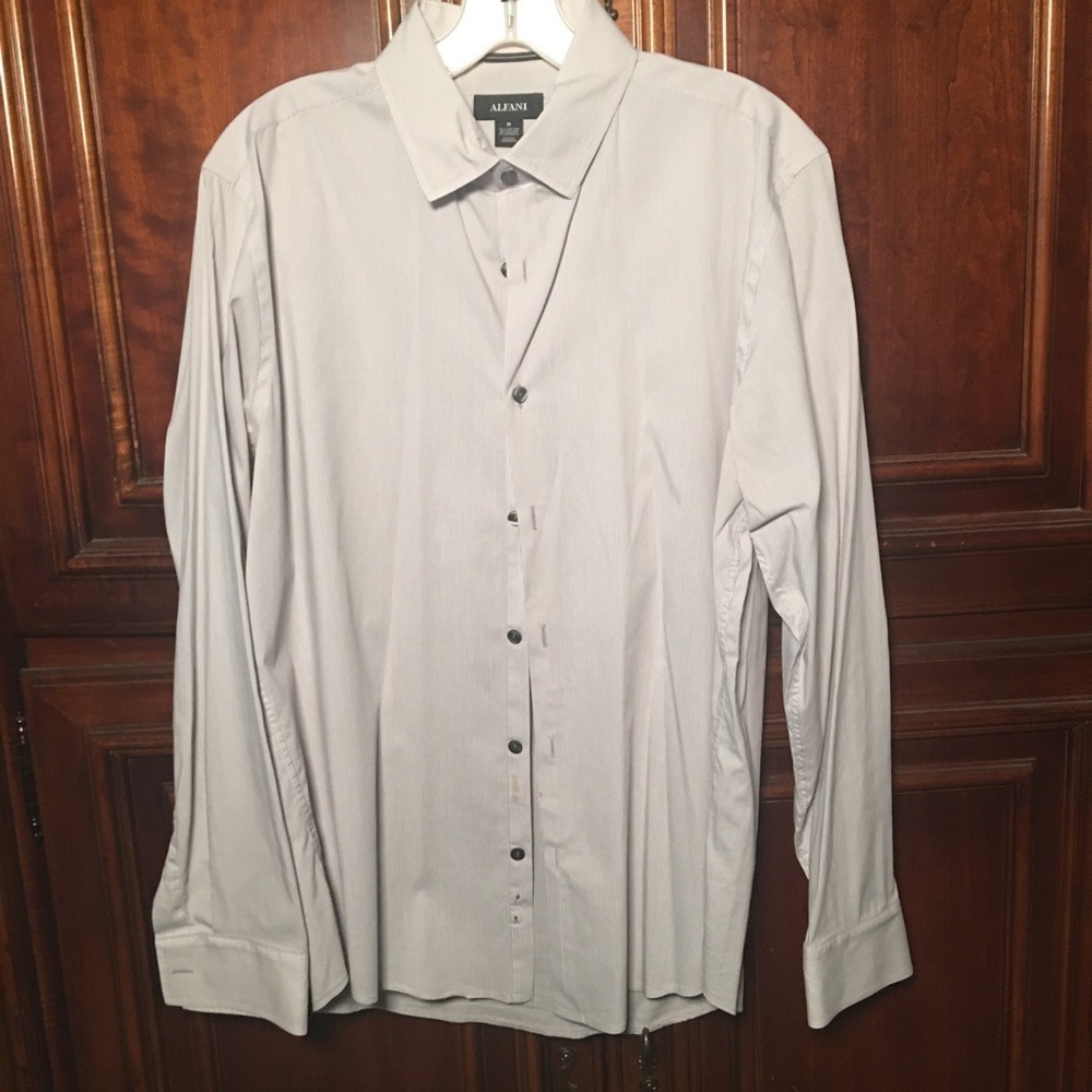 Alfani Button Up Cotton blend gray stripe Shirt Mens Size Medium